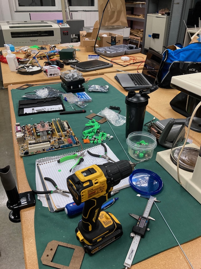 Doug MacDowell's studio while building Coffeematic PC - a coffee maker computer