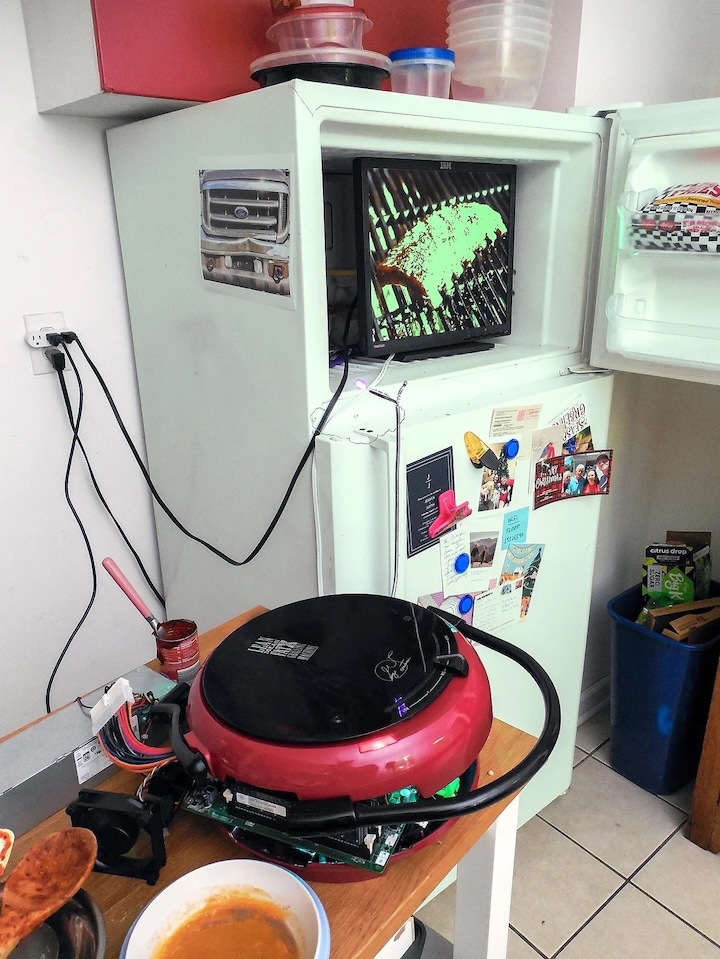 Lean Mean Computing Machine: George Foreman Computer built by artist Doug MacDowell in action and featured 
  in do not research. George Foreman grill art.