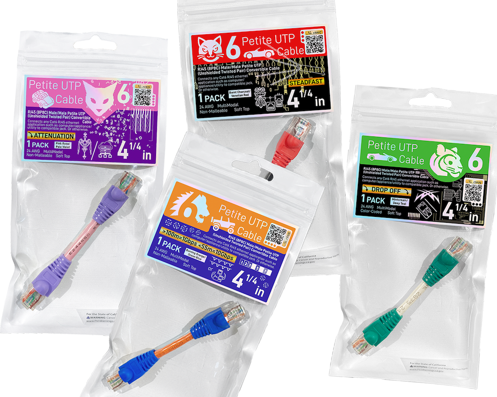 Petite UTP Convertible Cables, a collection of the smallest Ethernet cables made by artist Doug MacDowell